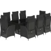 vidaXL 9-tlg Garten-Essgruppe mit Kissen Schwarz Poly Rattan Modell 98