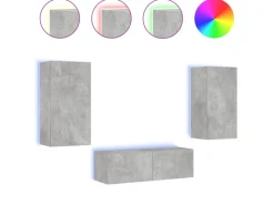 vidaXL 3-tlg. TV-Wohnwand mit LED-Leuchten Betongrau Modell 1