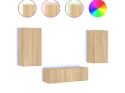 vidaXL 3-tlg. TV-Wohnwand mit LED-Leuchten Sonoma-Eiche