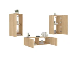 vidaXL 3-tlg. TV-Wohnwand mit LED-Leuchten Sonoma-Eiche