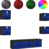 TV-Wände^vidaXL 7-tlg. Wohnwand mit LED-Beleuchtung Schwarz Holzwerkstoff Modell 1
