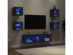 TV-Wände^vidaXL 7-tlg. Wohnwand mit LED-Beleuchtung Schwarz Holzwerkstoff Modell 1