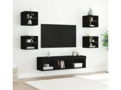 TV-Wände^vidaXL 7-tlg. Wohnwand mit LED-Beleuchtung Schwarz Holzwerkstoff Modell 1