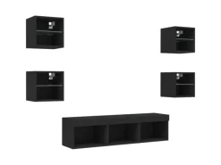 TV-Wände^vidaXL 7-tlg. Wohnwand mit LED-Beleuchtung Schwarz Holzwerkstoff Modell 1