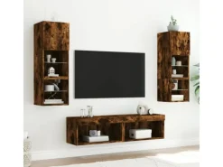 vidaXL 6-Tlg Wohnwand mit LED-Beleuchtung Räuchereiche Holzwerkstoff 3216619