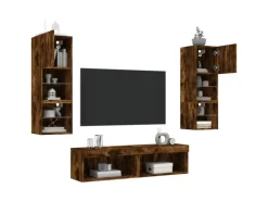 vidaXL 6-Tlg Wohnwand mit LED-Beleuchtung Räuchereiche Holzwerkstoff 3216619