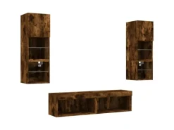 vidaXL 6-Tlg Wohnwand mit LED-Beleuchtung Räuchereiche Holzwerkstoff 3216619