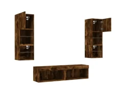 vidaXL 6-Tlg Wohnwand mit LED-Beleuchtung Räuchereiche Holzwerkstoff 3216619