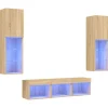 TV-Wände^vidaXL 5-tlg. Wohnwand mit LED-Beleuchtung Sonoma-Eiche Holzwerkstoff Modell 2