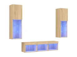 TV-Wände^vidaXL 5-tlg. Wohnwand mit LED-Beleuchtung Sonoma-Eiche Holzwerkstoff Modell 2