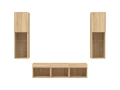 TV-Wände^vidaXL 5-tlg. Wohnwand mit LED-Beleuchtung Sonoma-Eiche Holzwerkstoff Modell 2