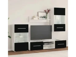 vidaXL 5-Tlg Wohnwand mit LED-Beleuchtung Mattschwarz Holzwerkstoff 3324230
