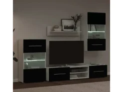 vidaXL 5-Tlg Wohnwand mit LED-Beleuchtung Mattschwarz Holzwerkstoff 3324230