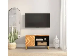 vidaXL TV-Schrank Braun und Schwarz 80x31,5x46 cm Massivholz Mango