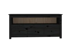 vidaXL TV-Schrank Schwarz 114x35x52 cm Massivholz Kiefür