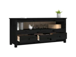 vidaXL TV-Schrank Schwarz 114x35x52 cm Massivholz Kiefür
