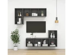 vidaXL TV-Wandschrank Hochglanz-Grau 37x37x142,5 cm Holzwerkstoff