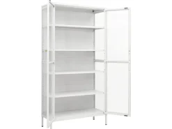 vidaXL Vitrine Weiß 90x40x180 cm Stahl und Gehärtetes Glas