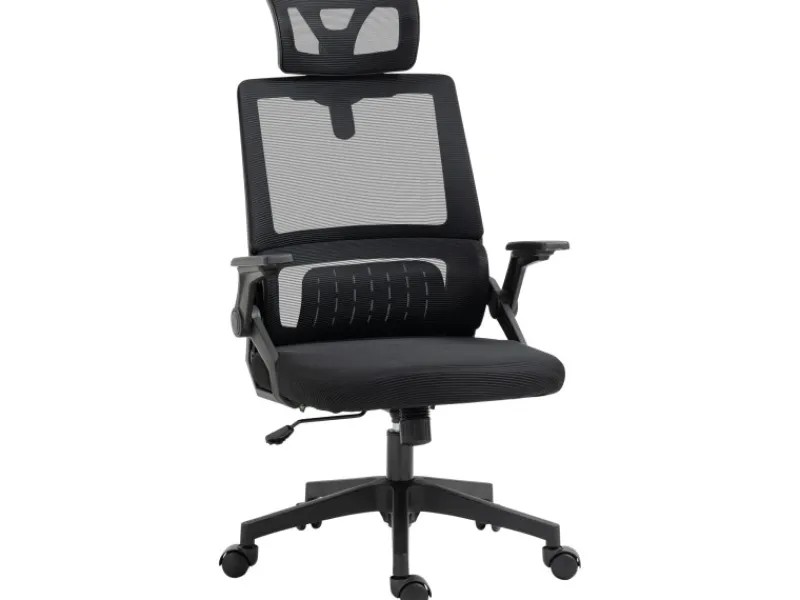 Vinsetto Stühle^Bürostuhl mit Wippfunktion Mesh Schwarz 58L x 61B x 102-119H cm