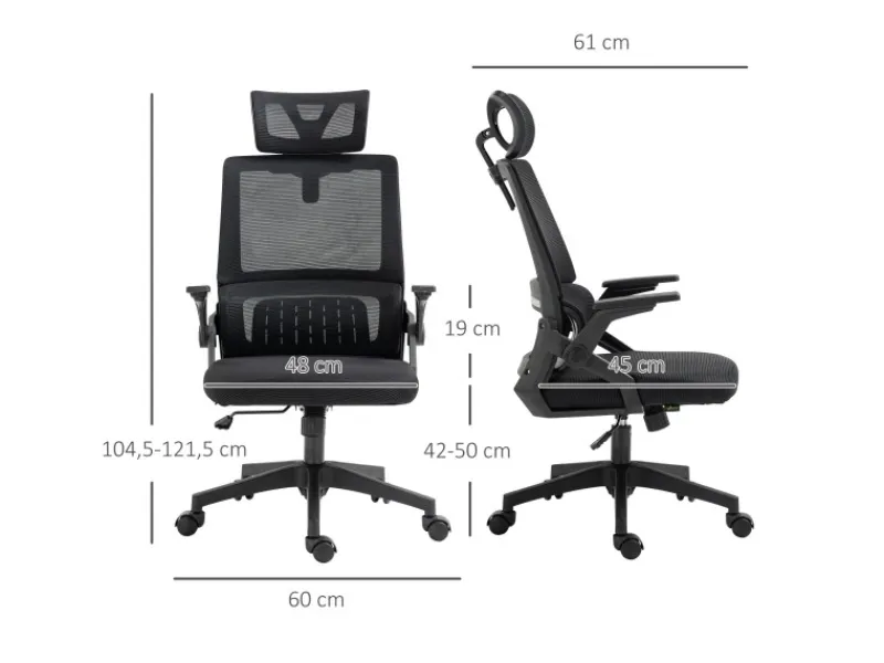 Vinsetto Stühle^Bürostuhl mit Wippfunktion Mesh Schwarz 58L x 61B x 102-119H cm