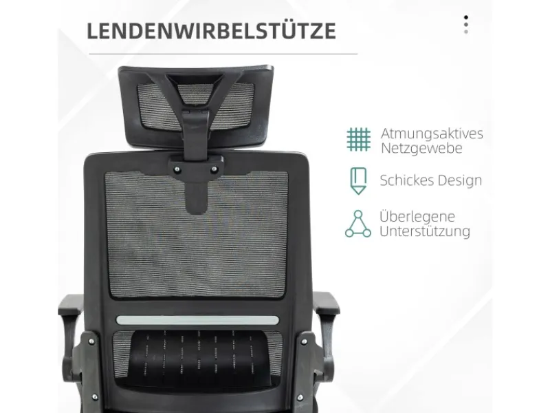 Vinsetto Stühle^Bürostuhl mit Wippfunktion Mesh Schwarz 58L x 61B x 102-119H cm