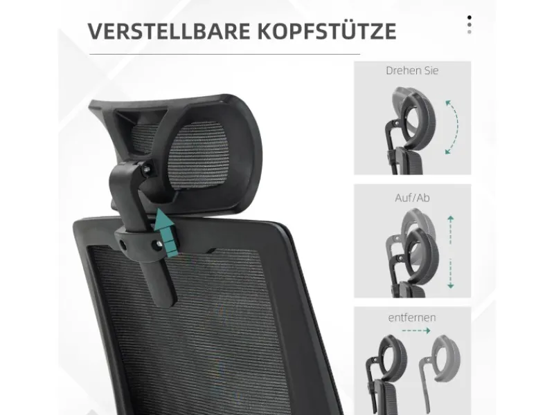 Vinsetto Stühle^Bürostuhl mit Wippfunktion Mesh Schwarz 58L x 61B x 102-119H cm