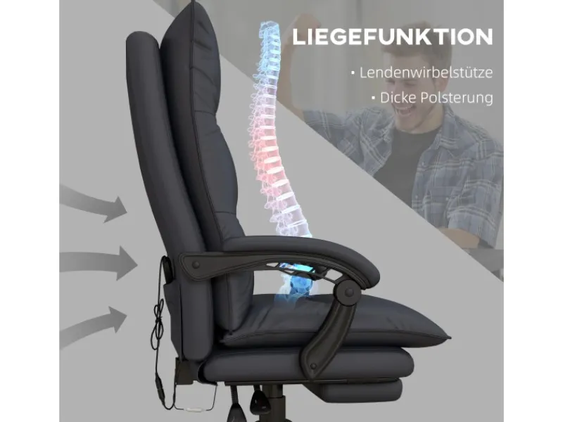 Vinsetto Stühle^Massage-Bürostuhl mit Heizfunktion und Fußstütze