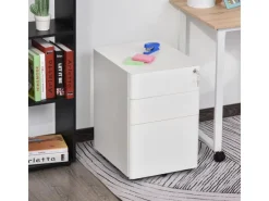 Vinsetto Rollcontainer mit 3 Schubladen Aufbewahrung Stahl Weiß 39 x 48 x 59 cm