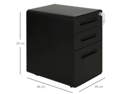 Vinsetto Rollcontainer mit 3 Schubladen Aufbewahrung Stahl Schwarz 39 x 48 x59cm