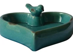 Vogeltränken^Vogeltränke Herz mit Vogelfigur 9,5 cm x 23,5 cm x 25 cm Türkis