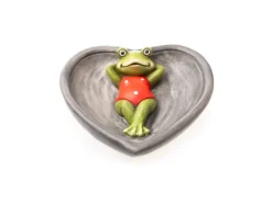 Vogeltränke mit Liegendem Frosch 8 cm Grau-Grün-Rot
