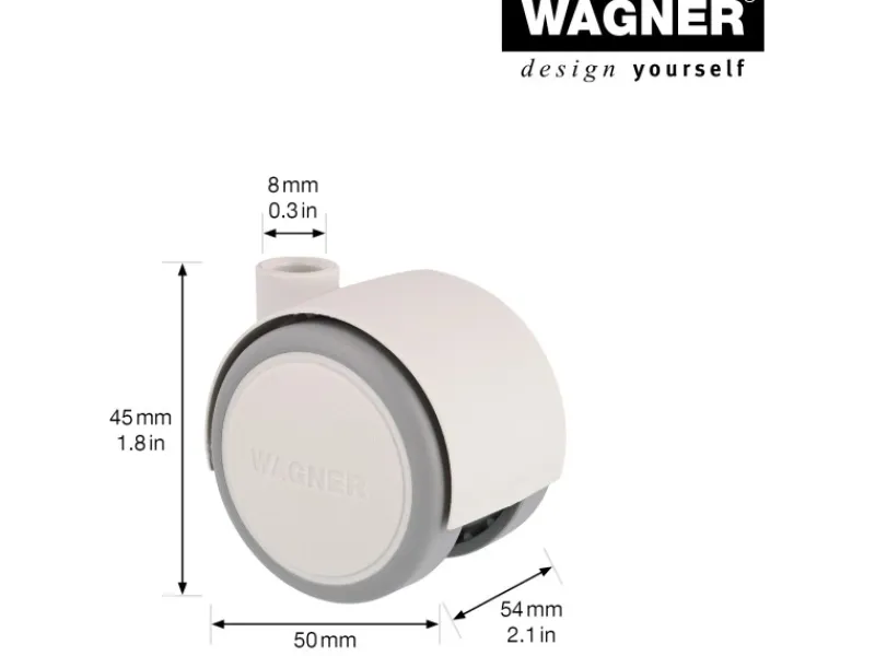 Wagner Kommode|Hocker^Möbel-Doppelrolle Soft Ø 4 cm Weiß-Grau