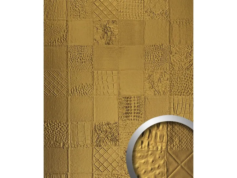Klebefolien^WALLFACE 13926 COLLAGE Luxus Leder Wand-Paneel Verkleidung Tapete Gold 2600 mm x 1000 mm x 3,5 mm 2,60 m2 Gold