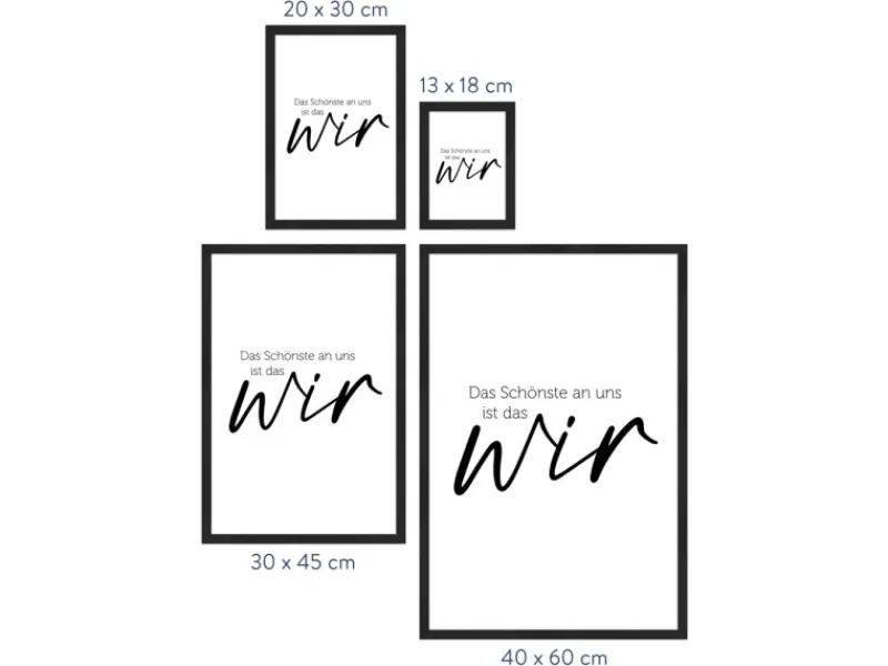 WANDStyle Gerahmtes Poster mit Spruch Das Schönste Ist das Wir in Weiß 30 x 45 cm