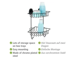Wenko Eckregale^Eckregal Bari Vacuum-Loc 2 Etagen Schwarz