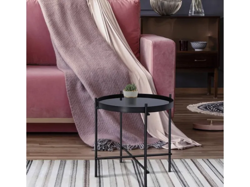 WOMO-DESIGN Tische^Beistelltisch 43 x 45 cm in Schwarz aus Metall und Glas