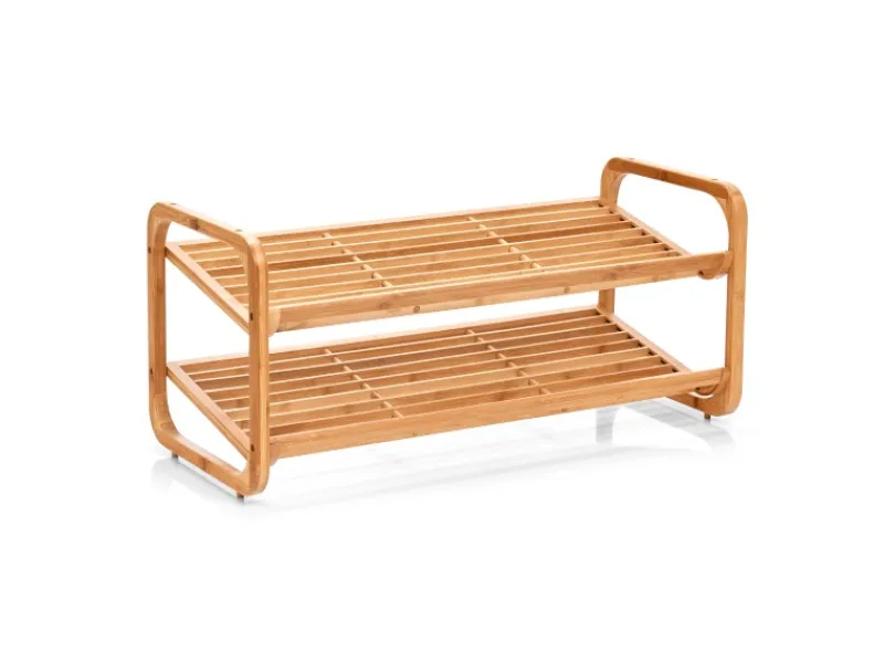 Zeller Regale Massivholz|Holzregale^Schuhregal mit 2 Ablagen Bambus 74 cm x 33 cm x 33 cm