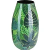 Sale A.H.G. Vase Flora Metall Blätterprint Gold-Reflexe 15 cm x 28 cm Grün