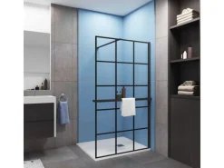 Online AICA 100x200cm 8mm NANO Glas Walk In Schwarz Duschwand mit Glasdekor Gitter mit Duschregal mit Stabilisator F130B