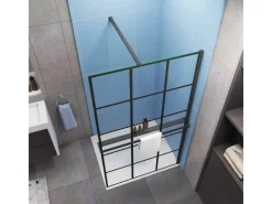 Online AICA 100x200cm 8mm NANO Glas Walk In Schwarz Duschwand mit Glasdekor Gitter mit Duschregal mit Stabilisator F130B
