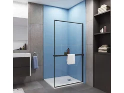 AICA 80x200cm Walk In Schwarz Aluminiumrahmen Duschwand mit Duschregal Handtuchhalter Duschabtrennung 8mm NANO Glass