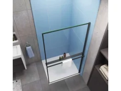 AICA 80x200cm Walk In Schwarz Aluminiumrahmen Duschwand mit Duschregal Handtuchhalter Duschabtrennung 8mm NANO Glass