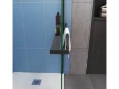 AICA 80x200cm Walk In Schwarz Aluminiumrahmen Duschwand mit Duschregal Handtuchhalter Duschabtrennung 8mm NANO Glass