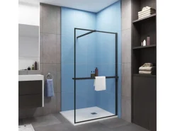Sale AICA 140x200cm Walk In Schwarz Aluminiumrahmen Duschwand mit Duschregal Handtuchhalter mit Stabilisator Duschabtrennung 8mm NANO Glass F084B
