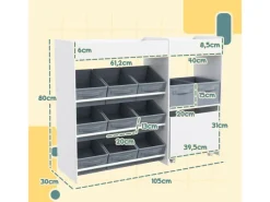 AIYAPLAY Kinderregal MDF Vliesstoff Weiß 105L x 30B x 80H cm