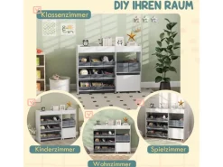 AIYAPLAY Kinderregal MDF Vliesstoff Weiß 105L x 30B x 80H cm