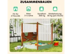 AIYAPLAY Sandkasten mit Abdeckung Massivholz Kinder Sandbox mit Sitzbänken