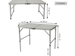 AMANKA Klappbarer Campingtisch 90 x 60 x 70 cm inkl. 2 Aluminium Hocker Hellgrau