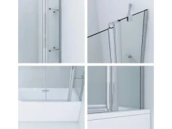 Aquabatos Badewannenfaltwand 150 x 140 cm 3tlg. Badewannenaufsatz Dusche Duschabtrennung Duschwand für Badewanne 5mm ESG Echtglas