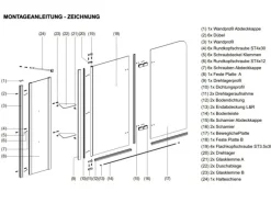 Aquabatos Badewannenfaltwand 130 x 140 cm 3tlg. Badewannenaufsatz Dusche Duschabtrennung Duschwand für Badewanne 5mm ESG Echtglas